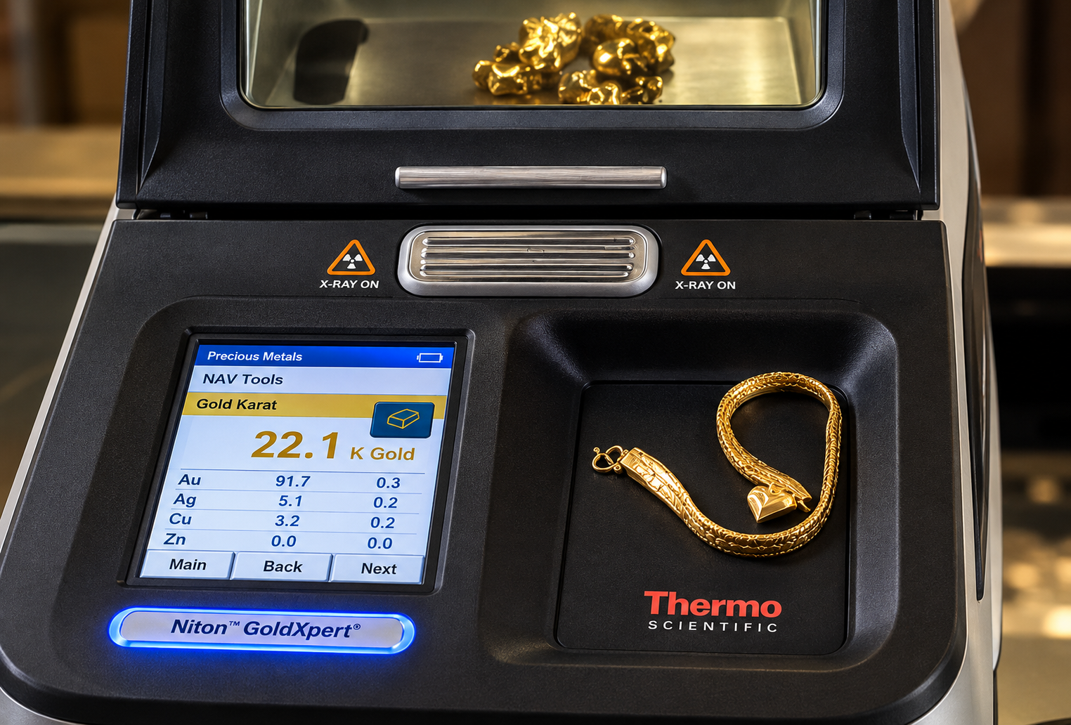 Análisis XRF de una pieza de oro